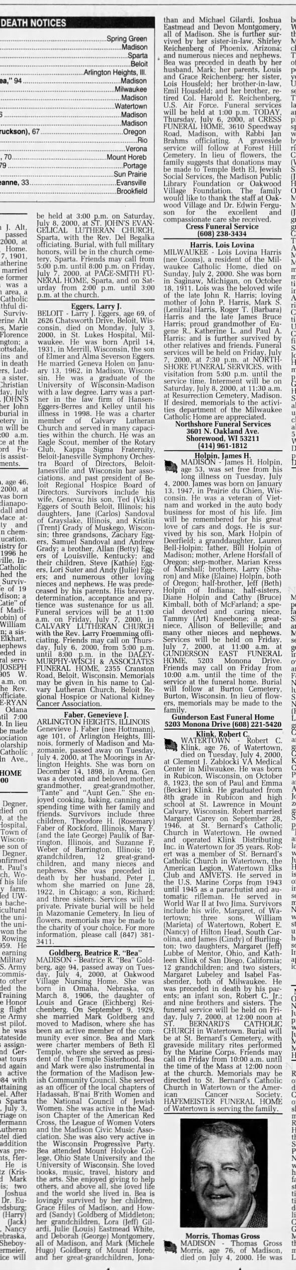 Beatrice R. "Bea" Goldberg obituary Jul 6, 2000